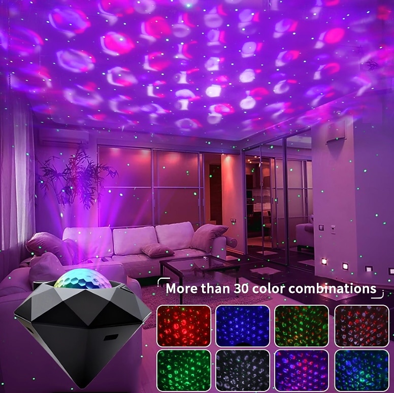 nuovo bestseller trendy lampada laser a cielo stellato per camera da letto, dormitorio, testiera del letto, proiettore romantico e sognante con effetto increspature d'acqua e proiezione di diamanti, luce USB decorativa per atmosfera, luce notturna a LED del 2026 a $28.99 –P2