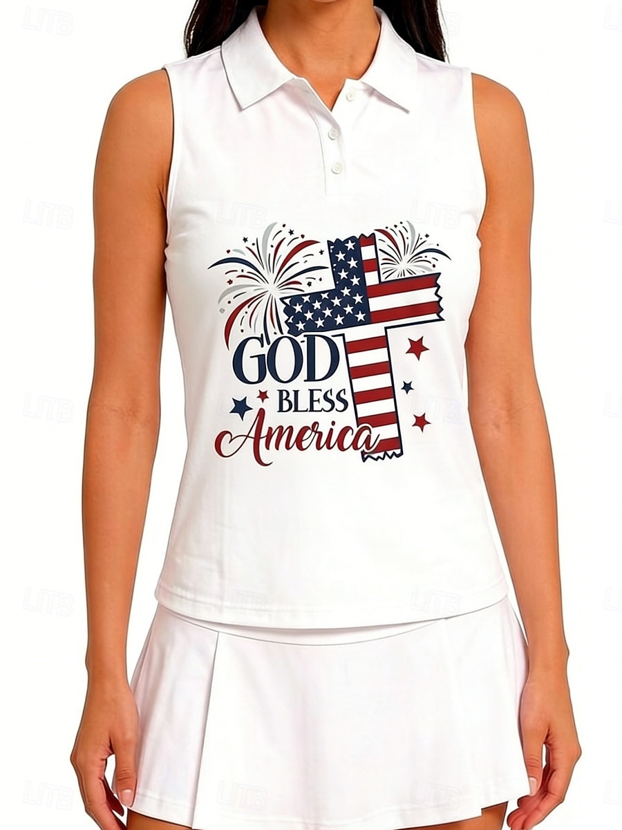 Independence Day America's 250th Anniversary Women's Graphic Athletic Shirt Tennis Polo Shirts Tank Tops Sleeveless Elastic Sweat-Wicking Breathable Volleyball Tennis Pickleball Polo Collar Tank Top 2026 - $18.99 –P1