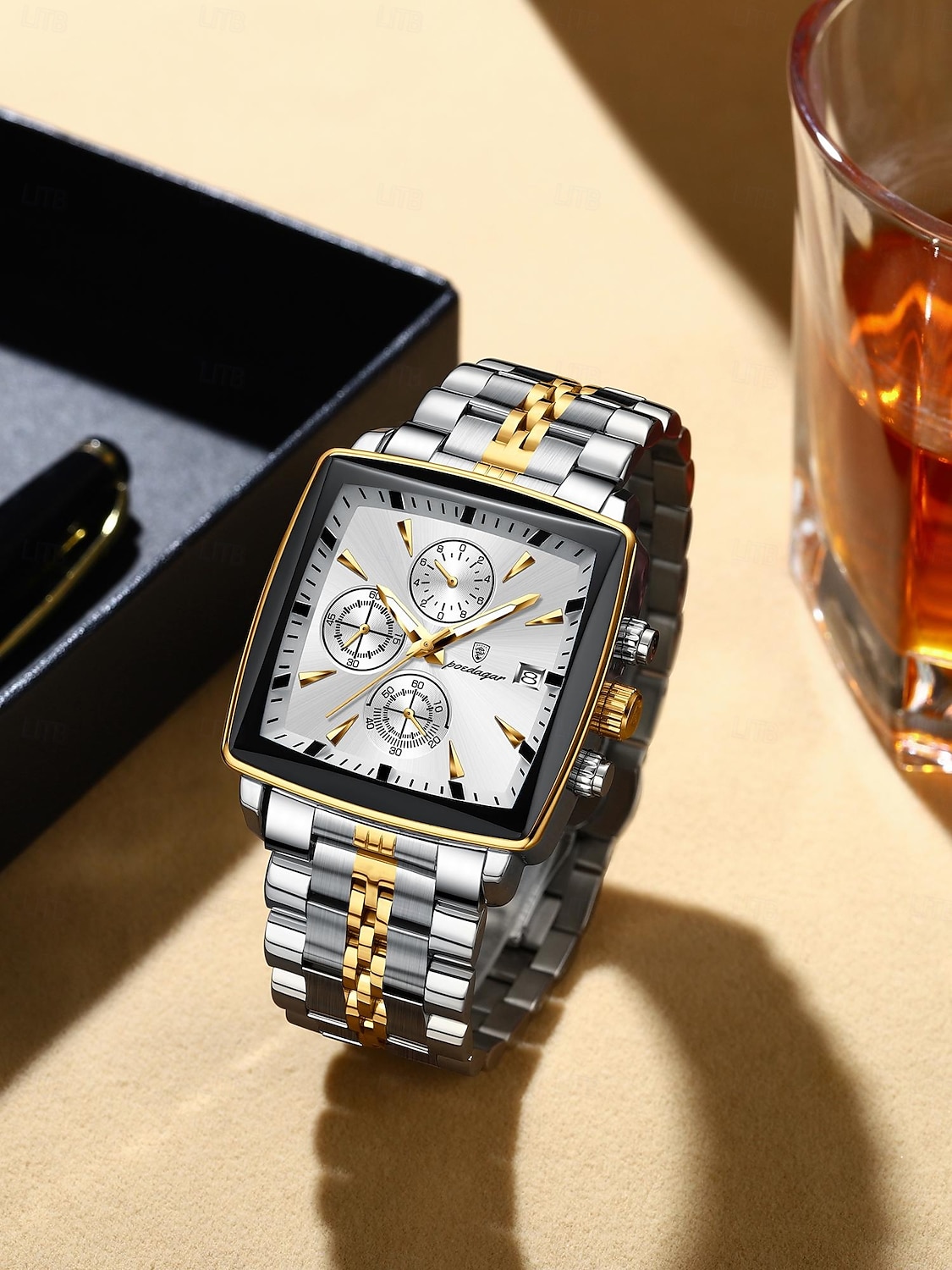 866 brandneue quadratische Herrenuhr aus Edelstahl, multifunktional, mit Leuchtzeigern, wasserdicht, Business-Quarzuhr 2026 - $39.99 –P1