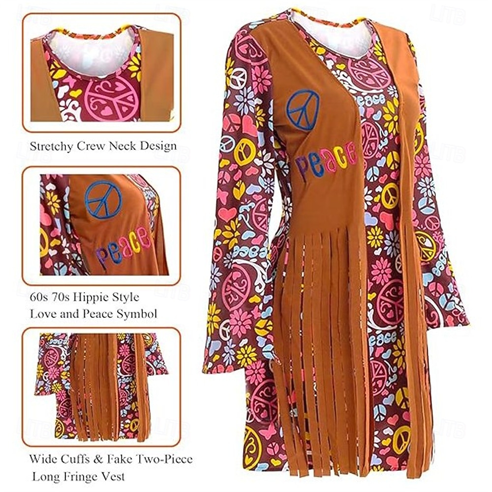 Set Retrò Vintage Anni '70 Vestito Copricapo Accessori Lunghe Hippie Disco Frange Floreale Paisley Costume Per donna Halloween Carnevale Festival Musicale Festa a tema retrò Adulti Vestito Copricapo del 2026 a $51.99 –P3
