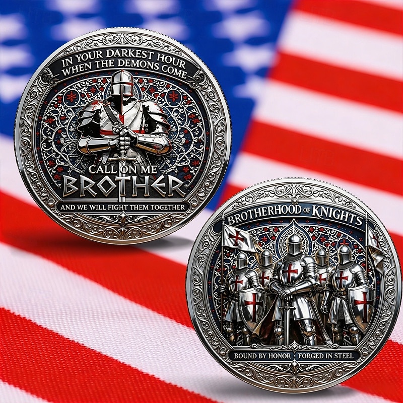 Minnemynt fra riddernes brorskap, dobbeltsidig samlemynt fra middelalderens ridderutfordring, suvenirmynt med rustningsdesign, inspirerende brorskapsgave til menn, veteraner, samlere 2026 - $19.99 –P1