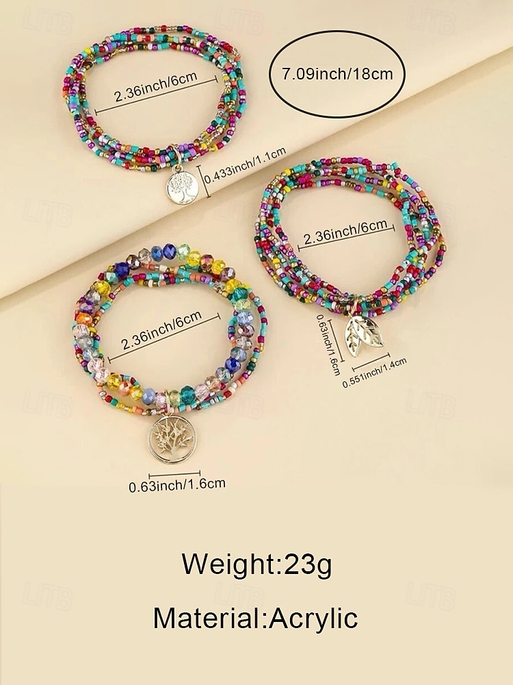 Women's Bohemian Tree of Life Beaded Bracelet – Alloy & Multi-Colored Beads, Perfect for Casual Wear & Beach Vacation Style 2026 - $9.99 –P8