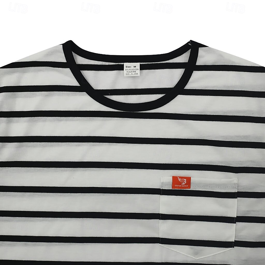 Herren T Shirt Kurzarmshirt T-Shirt Kurzarm Rundhalsausschnitt Sommer Frühling Gestreift Horizontale Streifen Mode Streetwear Stilvoll Patchwork Farbblock Streifen Lässig Täglich Outdoor Schwarz Rote 2026 - $16.49 –P11