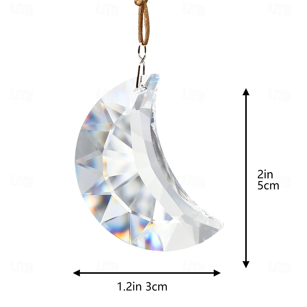 2026年 1/6個 50mm レインボームーンクリスタルサンキャッチャープリズムペンダント 家庭、オフィス、庭の装飾用工芸品 レインボーメーカー ウィンドウペンダント  コレクション – $9.99 –P10