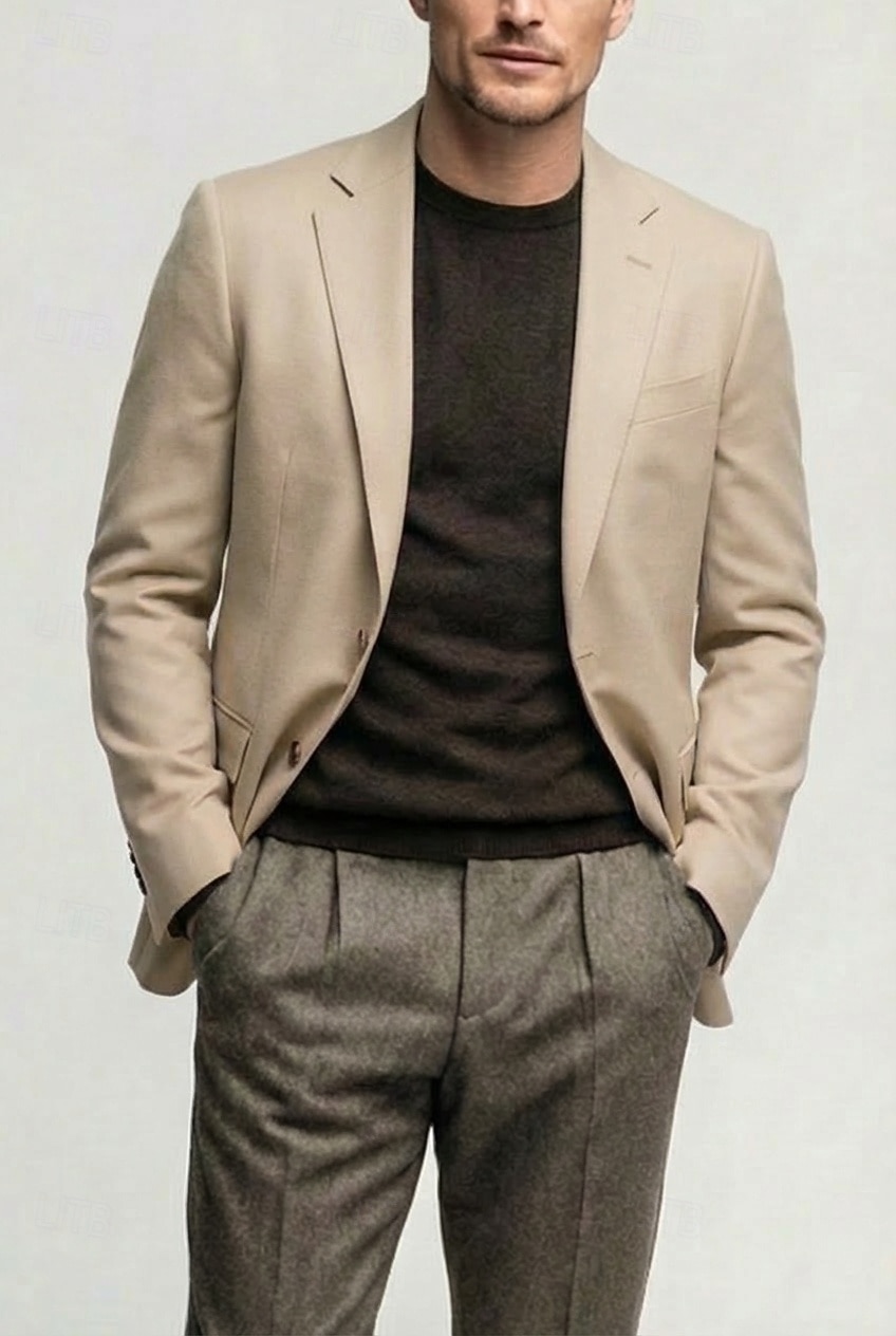 Herre Lett jakke Blazer i lin Avslappet Daglig Gateklær Mote Smart Casual Sommer Vår Bomull POLY Helfarge Mote Enkelt Brystet To-knapp Blazer Rosa Himmelblå Beige 2026 - $68.99 –P3