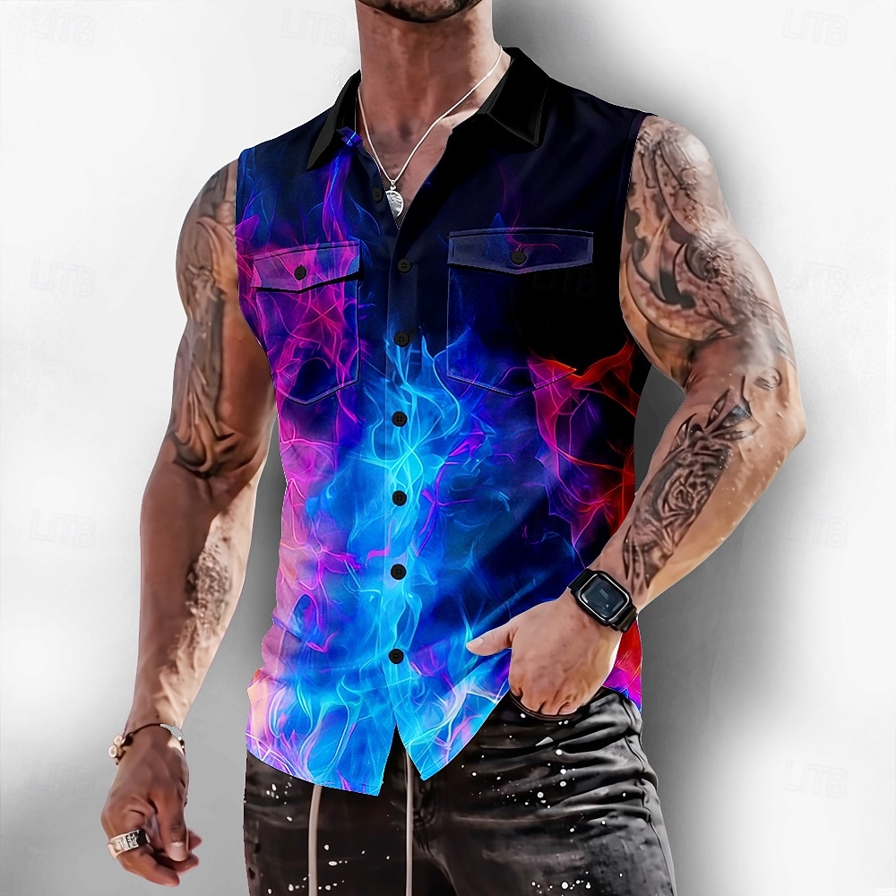 Per uomo Illusione ottica Fiamma Bagliore al neon Camicia Camicia con Bottoni Maglietta senza maniche Senza Maniche Moda Casual All'aperto Vacanza Estate Primavera Collo ripiegato Stampa 3D Due del 2026 a $25.99 –P1
