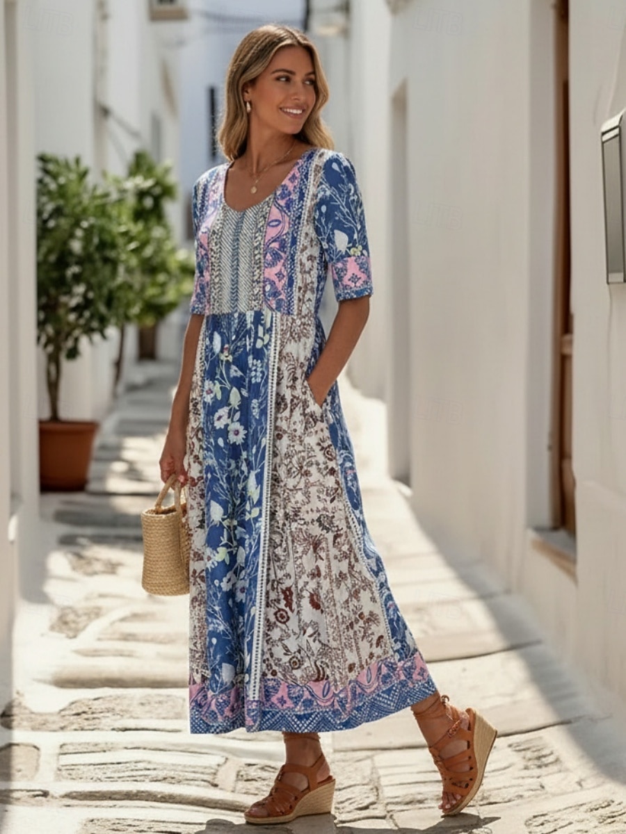 Damen Midikleid Freizeitkleid A Linie Kleid Blumenkleid Elegant Mode Modern Outdoor Urlaub Ausgehen Normale Passform Blumen Halbarm V Ausschnitt Blau Rosa Königsblau Dunkelgrün Sommer Frühling 2026 - $32.99 –P7