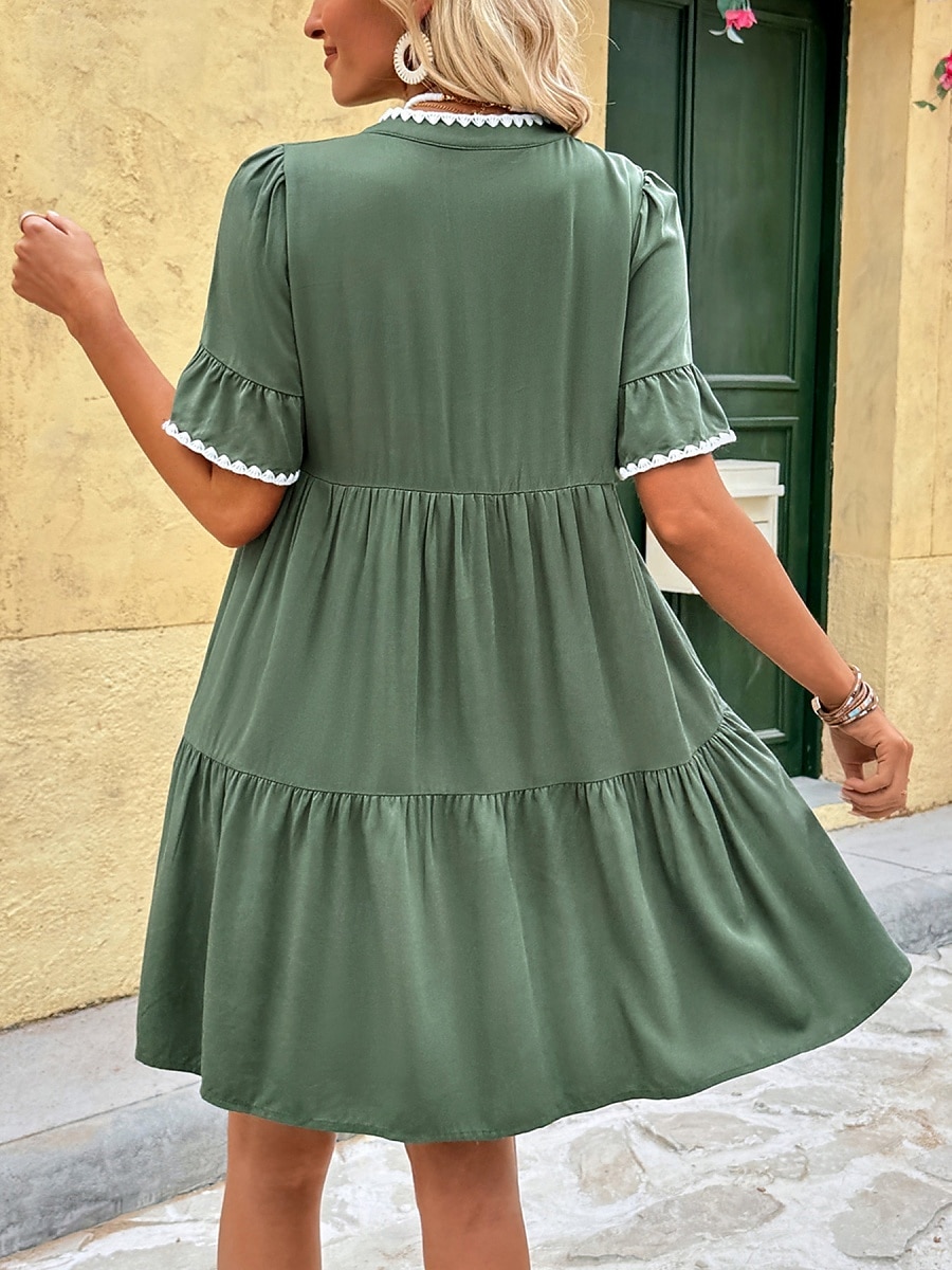 Dames Mini-jurk A lijn jurk Zomerjurk Casual Dagelijks Normale pasvorm Effen Korte mouw V-hals Groen Zomer 2026 - $36.99 –P2