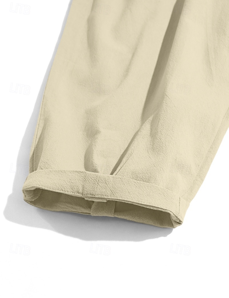 Homens Calças de linho Calça verão Calças de praia Com Cordão Bolsos Tecido Confortável Respirável Comprimento total Diário Casa Ao ar livre Férias Simples Preto Branco Sem Elasticidade de 2026 por $25.99 –P9