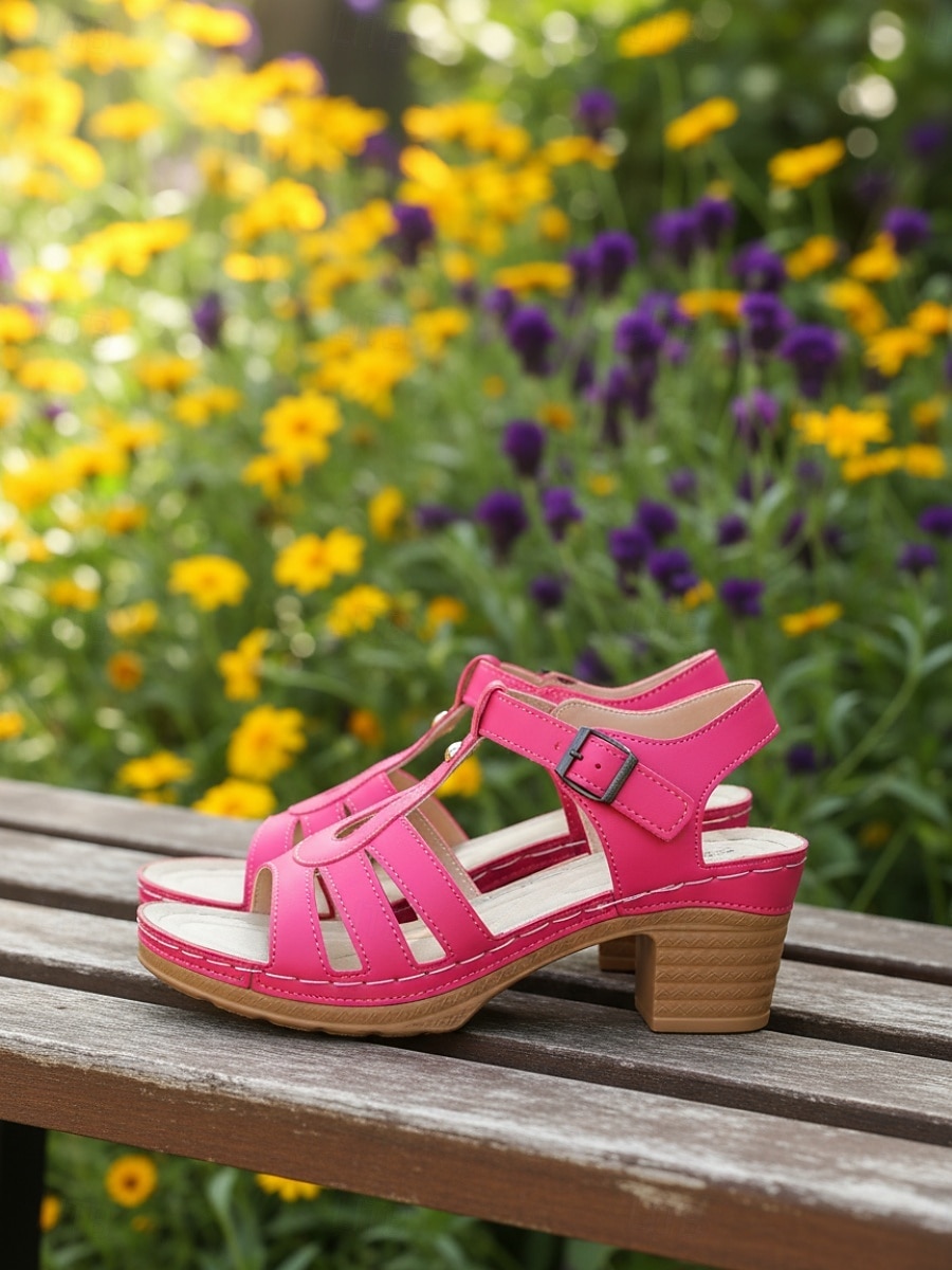 Women's Rose Pink Strappy Block Heel Sandals – Comfortable Casual Summer Shoes for Daily, Travel and Garden Wear 2026 - $29.99 –P7