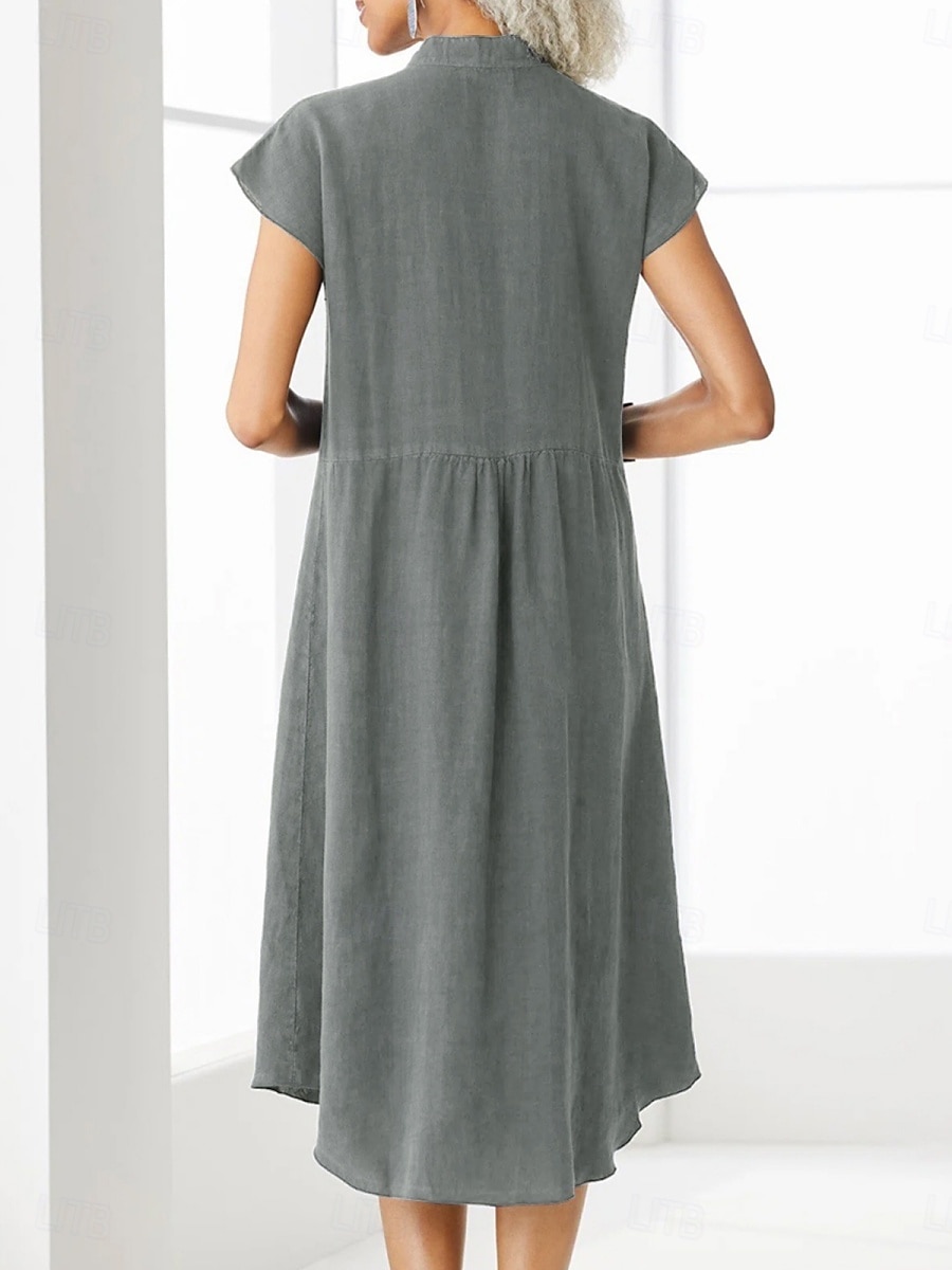 Femmes Robe Midi Robe fourreau Robe d'été Occasionnel Quotidien Coupe Ample Uni Manche Courte Col haut Vin bleu marine Gris Été de 2026 ? $33.99 –P8