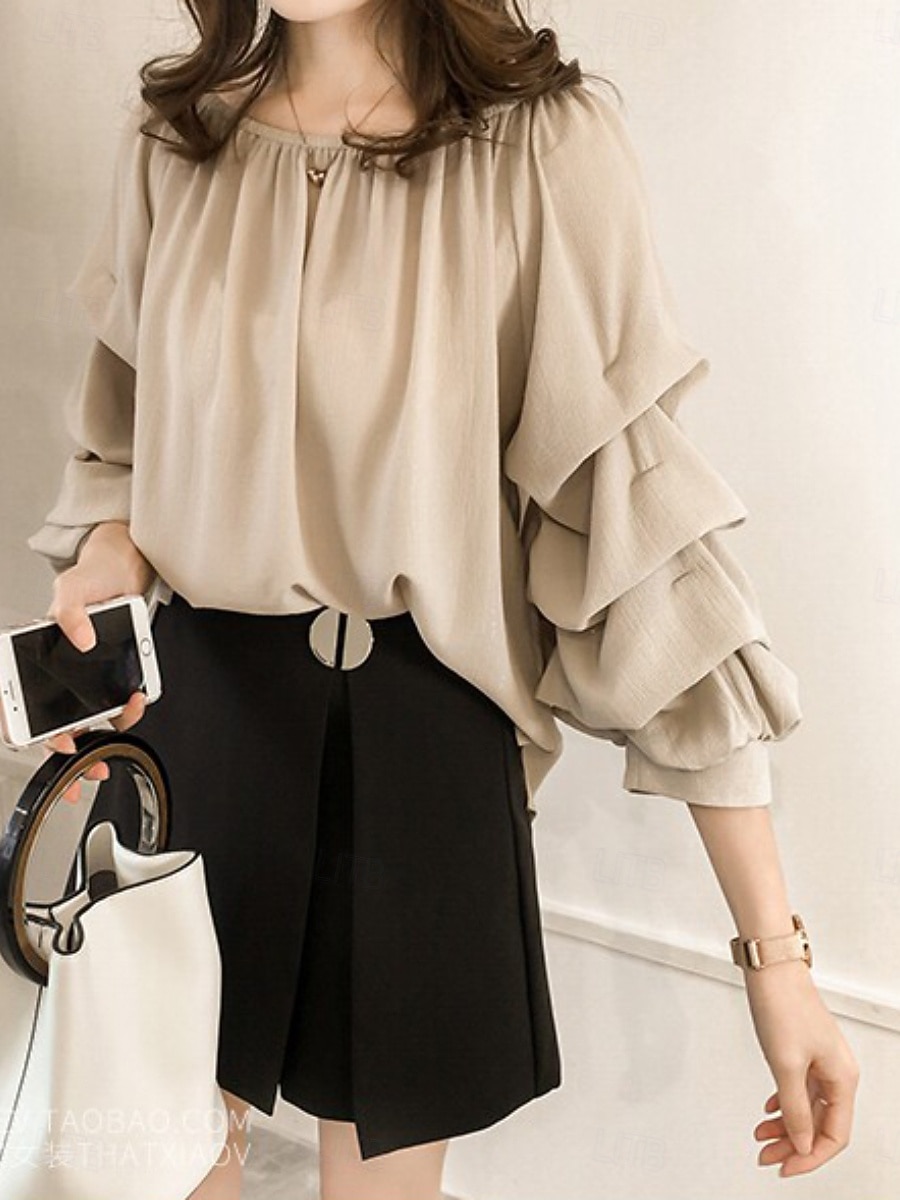 Γυναικεία Πουκάμισο Μπλούζα Μπλούζες σιφόν Σουρωτά Σκέτο Ενεργό Στυλάτο Μακρυμάνικο Ώμοι Έξω Κανονικά μπλουζάκια Καθημερινά Αργίες Εξόδου Θαλασσί Ανθισμένο Ροζ Σομόν Καλοκαίρι Άνοιξη 2026 - $13.99 –P4