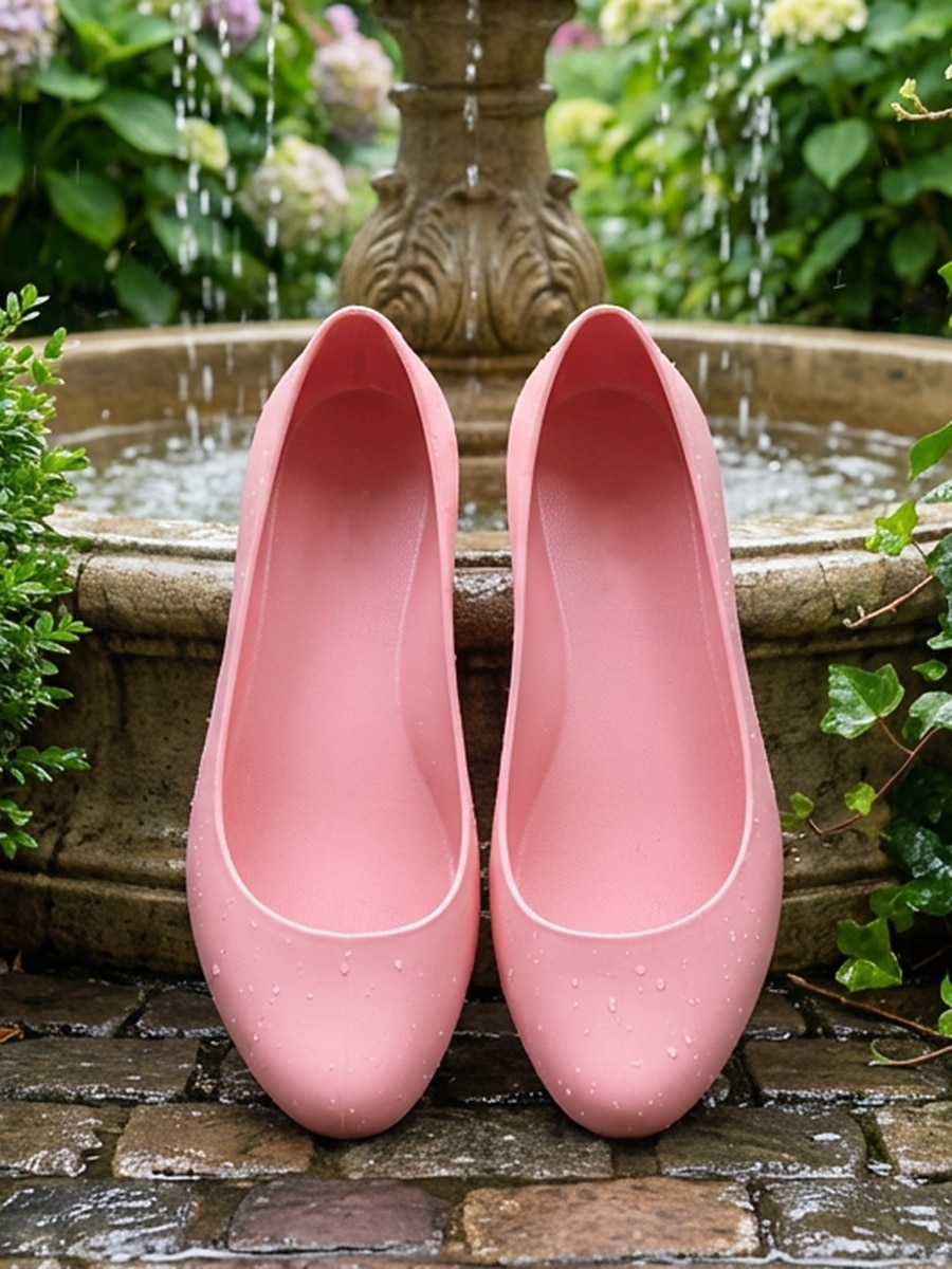 Γυναικείες ροζ αδιάβροχες μπαλαρίνες από pvc - άνετα slip-on παπούτσια για καθημερινή χρήση, βόλτες στον κήπο και casual περιστάσεις 2026 - $19.99 –P5