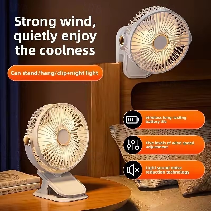 4-in-1 Clip on Fan with LED Night Light, Portable Desk & Wall Hanging Fan, Long Lasting Battery Life Personal Fan with 5 Speeds, Quiet Small Cooling Fan for Bedside Dorm Office Stroller 2026 - $34.99 –P2