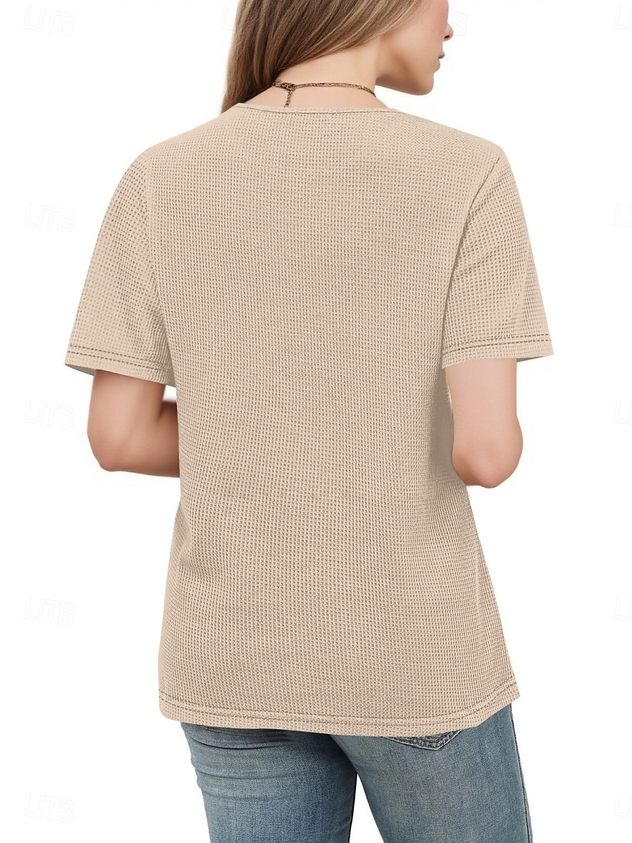 Women's Eyelet Top T Shirt Tee Top Solid Color Fashion Classic Casual Short Sleeve Crew Neck Regular Tops Daily Going out Weekend Black Red Navy Blue Khaki Summer Spring 2026 - $24.99 –P10