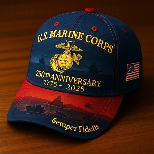 U.S. Marine Corps 250-årsjubileumsbaseballcaps 1775-2025, brodert militærhatt med Semper Fidelis, amerikansk flagg, rød &blå patriotisk justerbar lue 2026 - $21.99 –P2