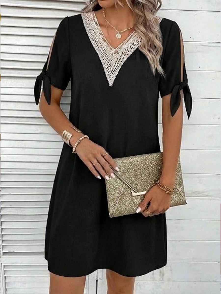 Damskie Sukienka mini Biała sukienka Elegancja Moda Nowoczesny Na zewnątrz Urlop Wyjściowe Regularny Równina Krótki rękaw W serek Niebieski Czarny Biały Rumiany róż Lato Wiosna 2026 - $22.99 –P5