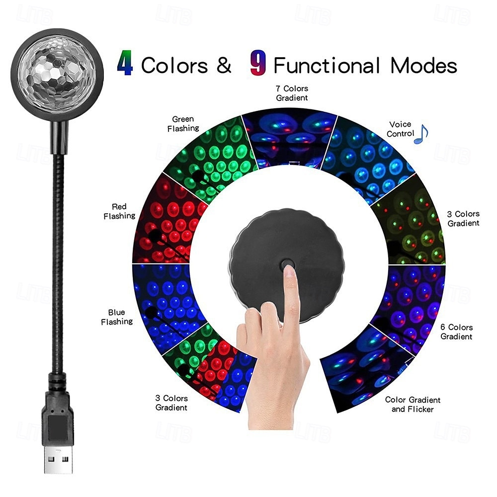 Autodakverlichting 1 stuk, usb-sterrenprojector nachtlampje, verstelbare auto-interieurverlichting, draagbare led-lampjes in 4 kleuren &Sterrenlicht met 9 functionele standen voor autodecoratie, 2026 - $10.49 –P6