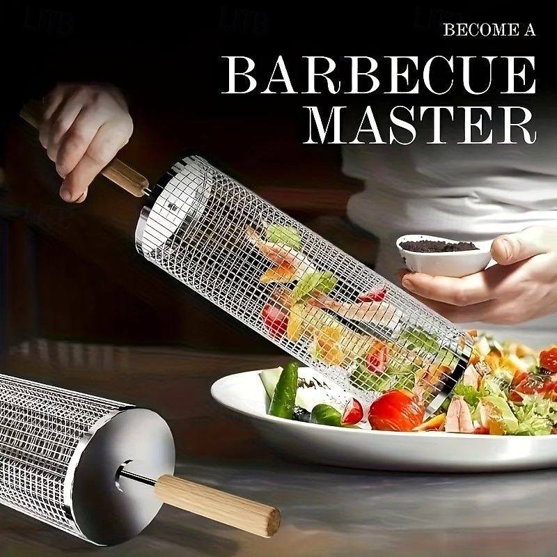 3 stk. grillverktøysett i rustfritt stål med trehåndtak (grillrist, grillgaffel, grillkrok), kraftig bærbart grilltilbehør med opphengsløkke, jevn varme for gass kullgrill, camping 2026 - $17.99 –P4