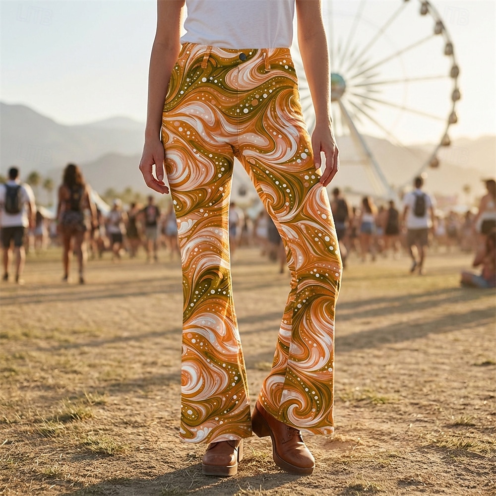 Retro Vintage Boho 1970s Pants Bell Bottom Pants Hippie Disco High