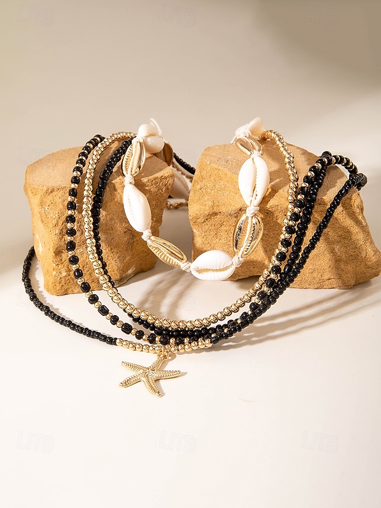 Women's Multi-Layer Beaded Necklace and Bracelet Set with Starfish Pendant – Alloy Material, Bohemian Style, Colorful, Perfect for Vacation, Beach and Daily Casual Wear 2026 - $12.76 –P16