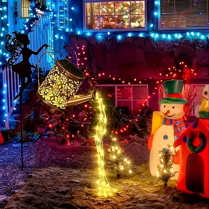 1 regadera hueca de metal con forma de ángel solar para exteriores, lámpara de proyección impermeable IP44, decoración de villa, patio, camino de jardín, luz de paisaje de 63 cm para patio, patio 2026 - $23.99 –P4