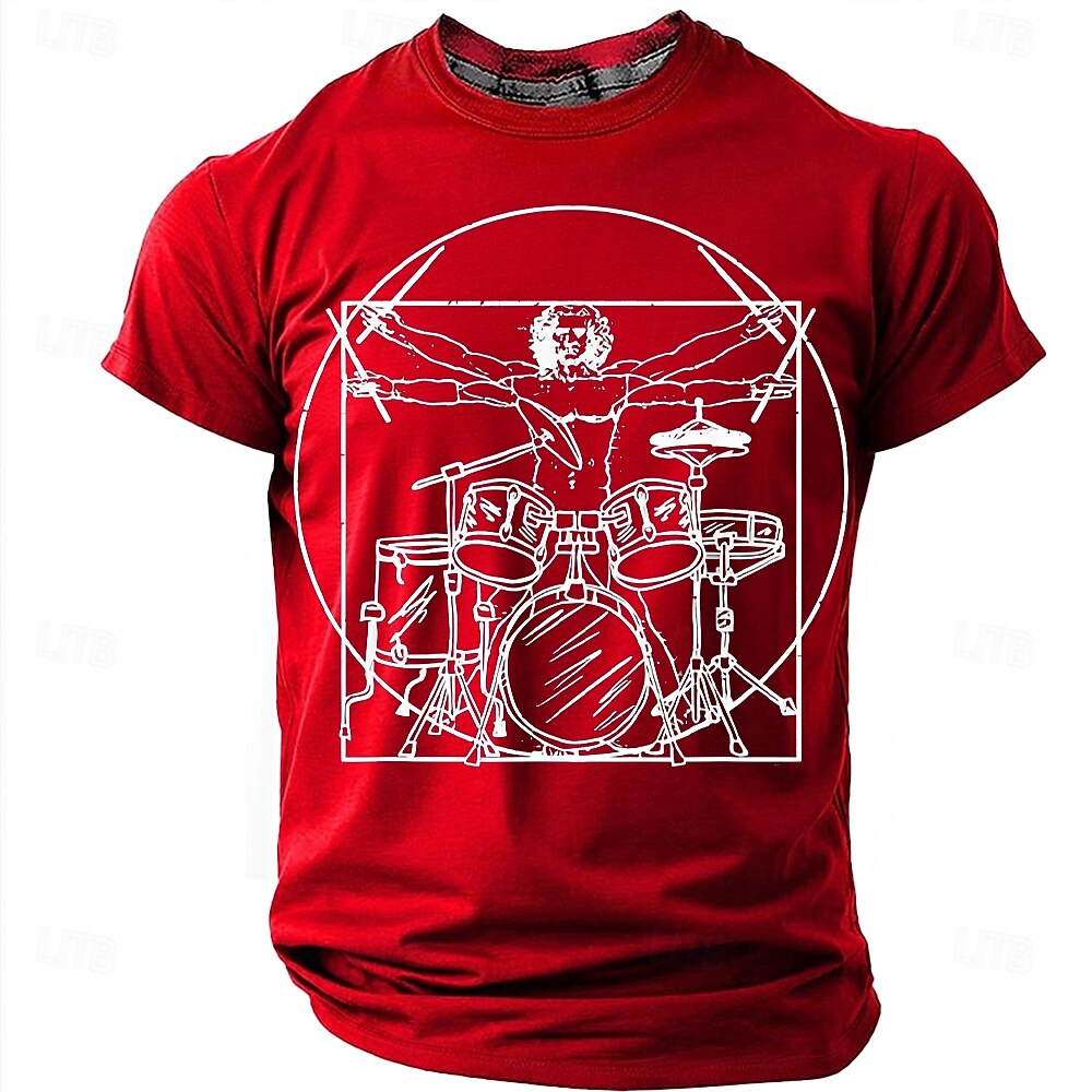 Men's Vitruvian Drummer Funny Drumming Parody T-Shirt Renaissance Art Mashup Percussionist Gift Rock Band Music Lover Graphic Tee Casual Short Sleeve Designer Apparel S-5XL 2026 - $21.99 –P10