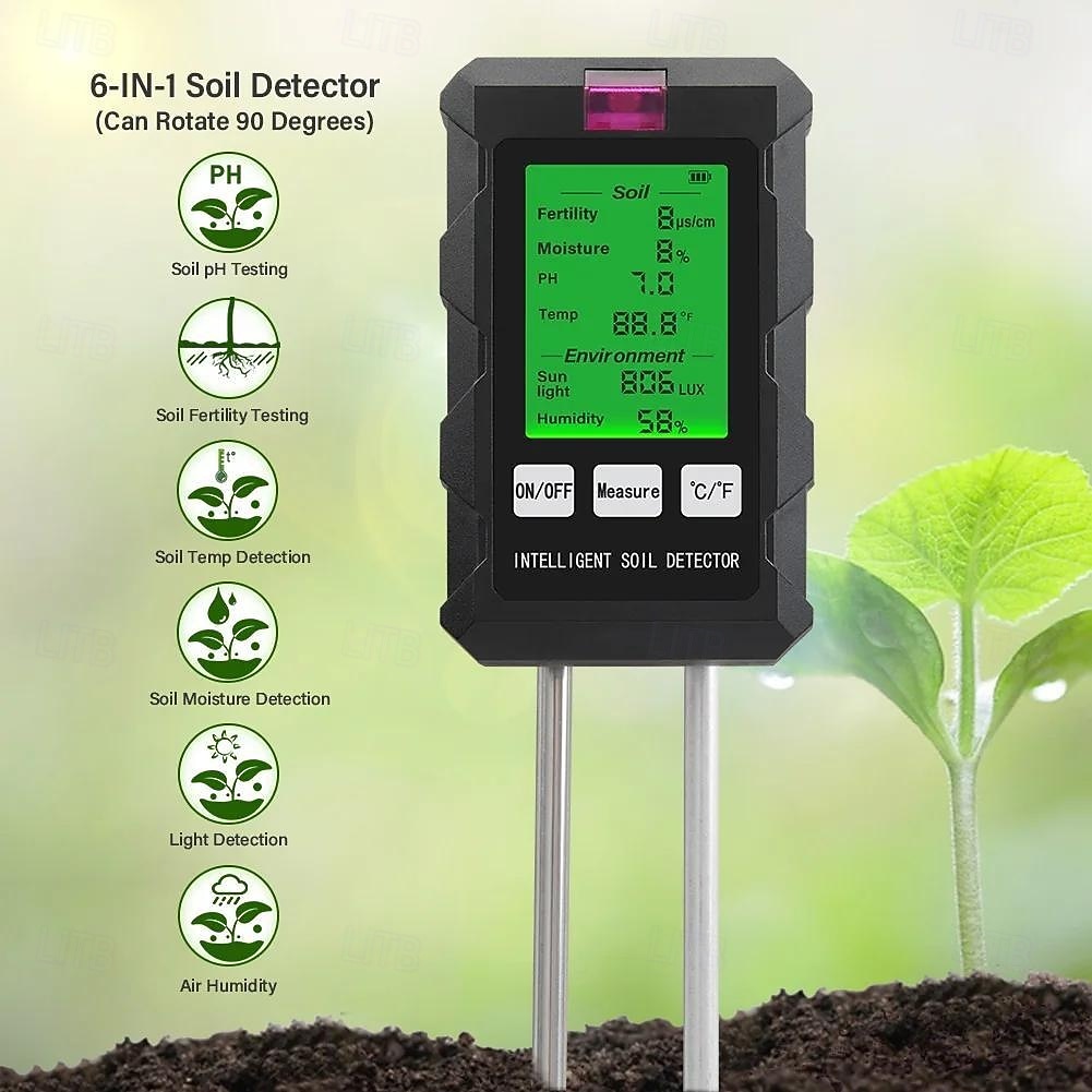 6-in-1 Digital Soil pH Meter for Garden Plants, Professional Soil Tester for Moisture, Fertility, Sunlight, Temperature & Humidity, Accurate Soil Test Kit for Indoor Outdoor Lawn, Farm, Plant Care 2026 - $35.99 –P1
