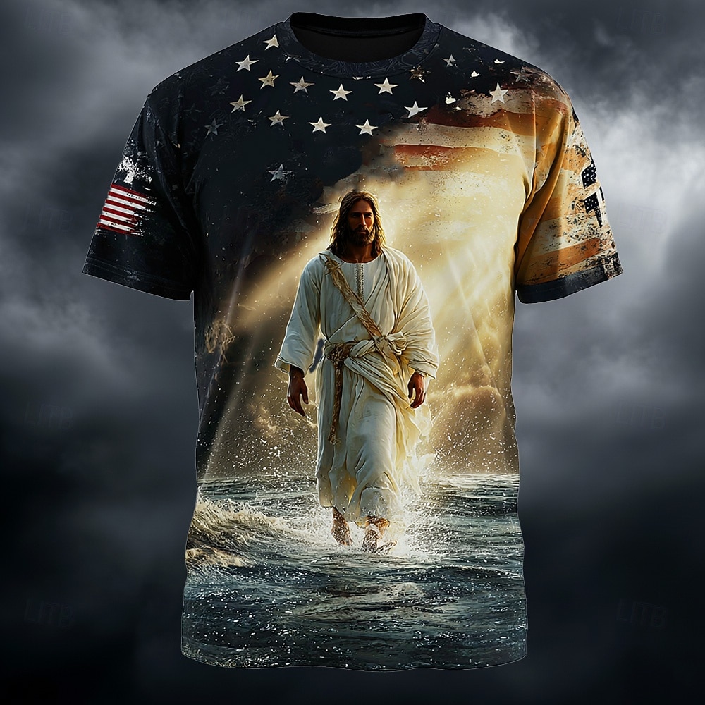 250η Επέτειος Τα Χριστιανικά Ανδρικά T-Shirt Βίβλου Σταυρός Ιησού Αμερικανική Σημαία ΗΠΑ Αστέρια Ρωμφαία Πατριωτικό Θρησκευτικό Εκτύπωση Παντού T-Shirt Μικρό Μανίκι Crew Neck Δώρο Γιορτής Σχεδιαστής 2026 - $21.99 –P2
