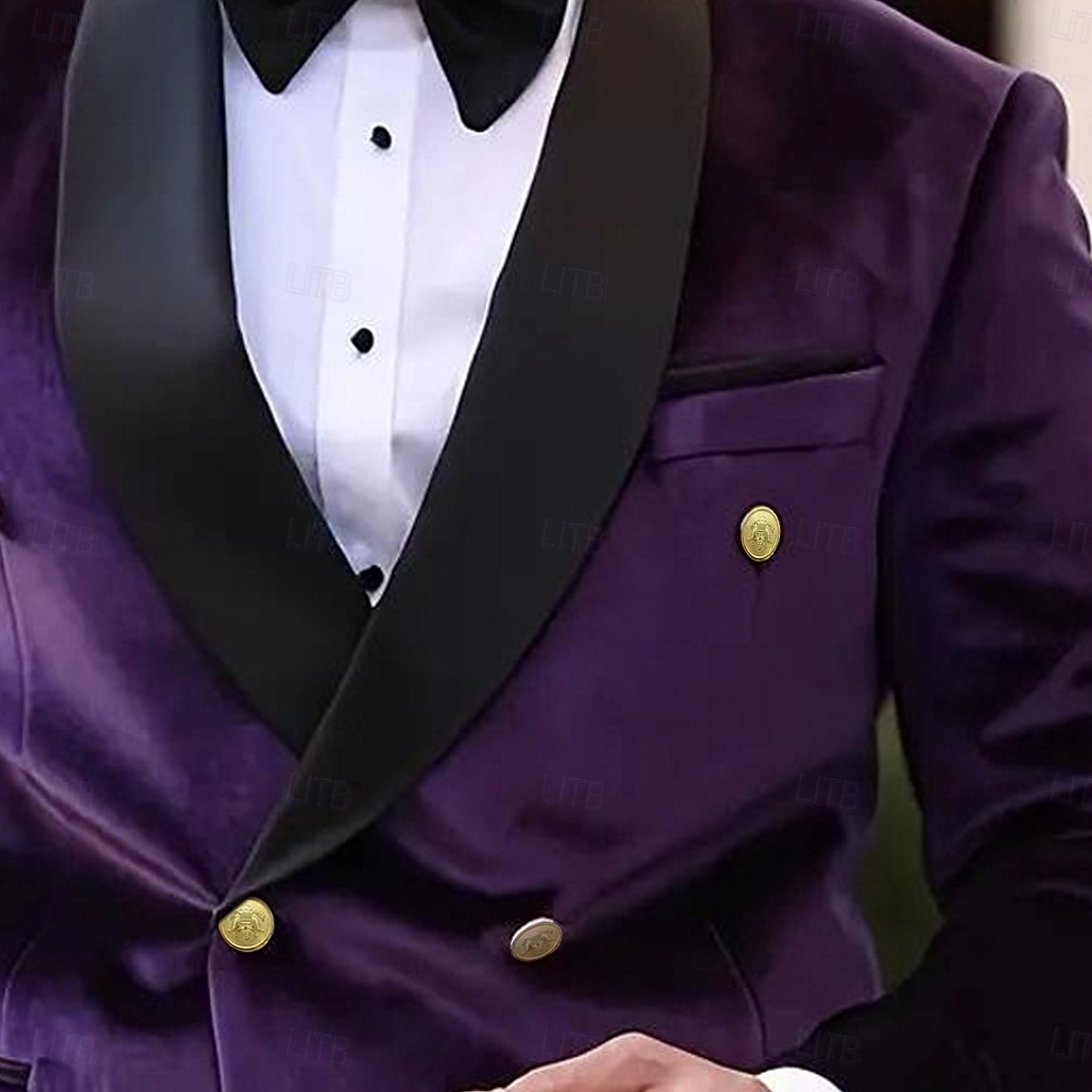 Homens Jaqueta Blazer Xale Moda Cor Sólida Blazer Roxo Moderno Quatro botões de abotoamento duplo de 2026 por $89.99 –P2