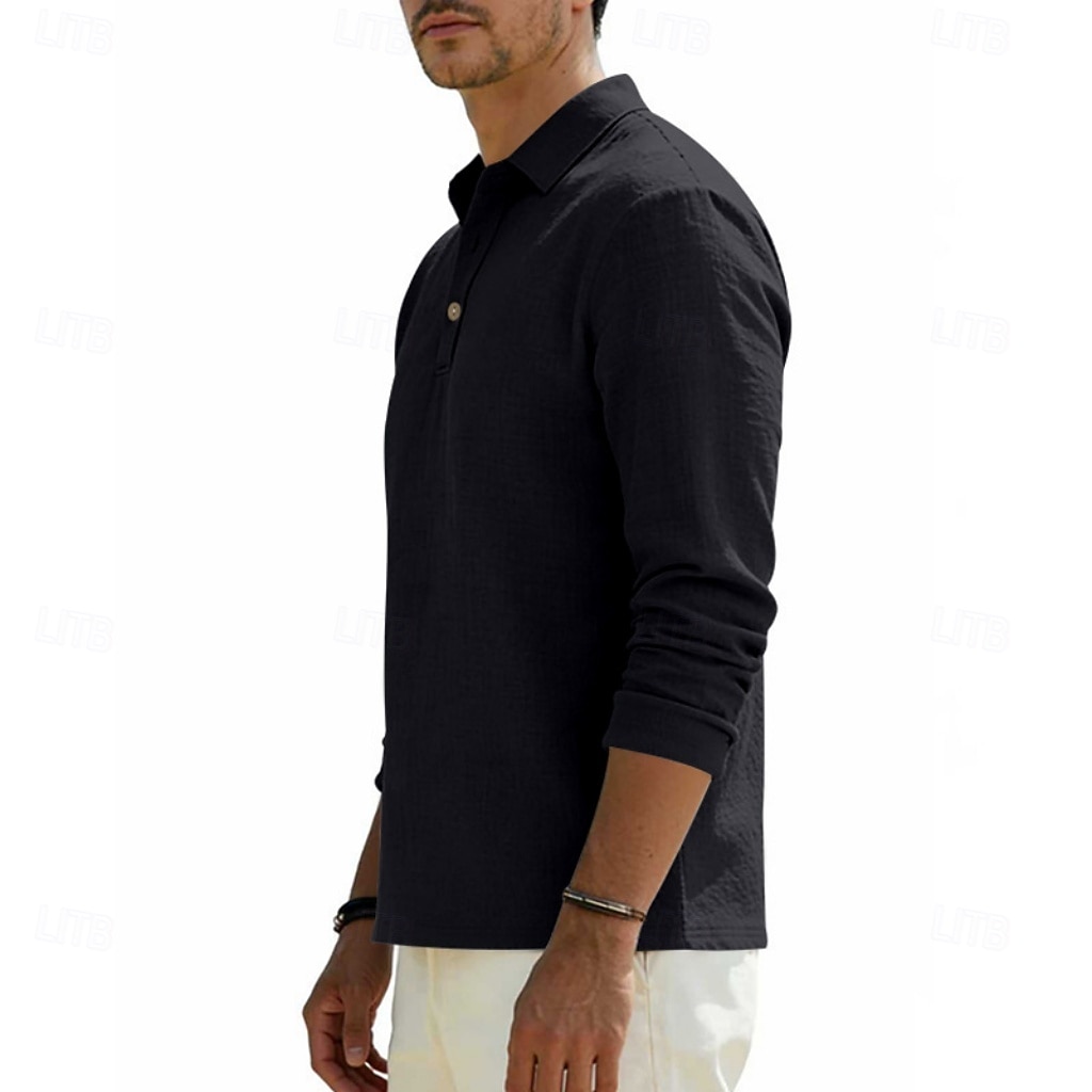 Men's Linen Shirt Polo Shirts Casual Street Lapel Long Sleeve Basic Modern Plain Buttons Spring Fall Regular Fit Black White Navy Blue Khaki Dark Grey Army Green Linen Shirt 2026 - $22.99 –P13