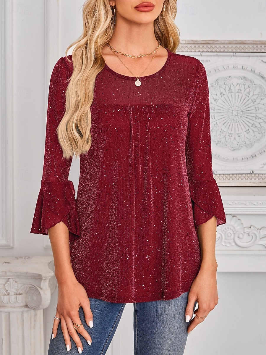 Dame Skjorte Bluse Netting عادي Stilfull Klassisk Moderne Langermet Crew-hals Vanlige topper Daglig Ferie Ut på byen Blå Svart Rød Grønn Sommer Vår 2026 - $28.99 –P9