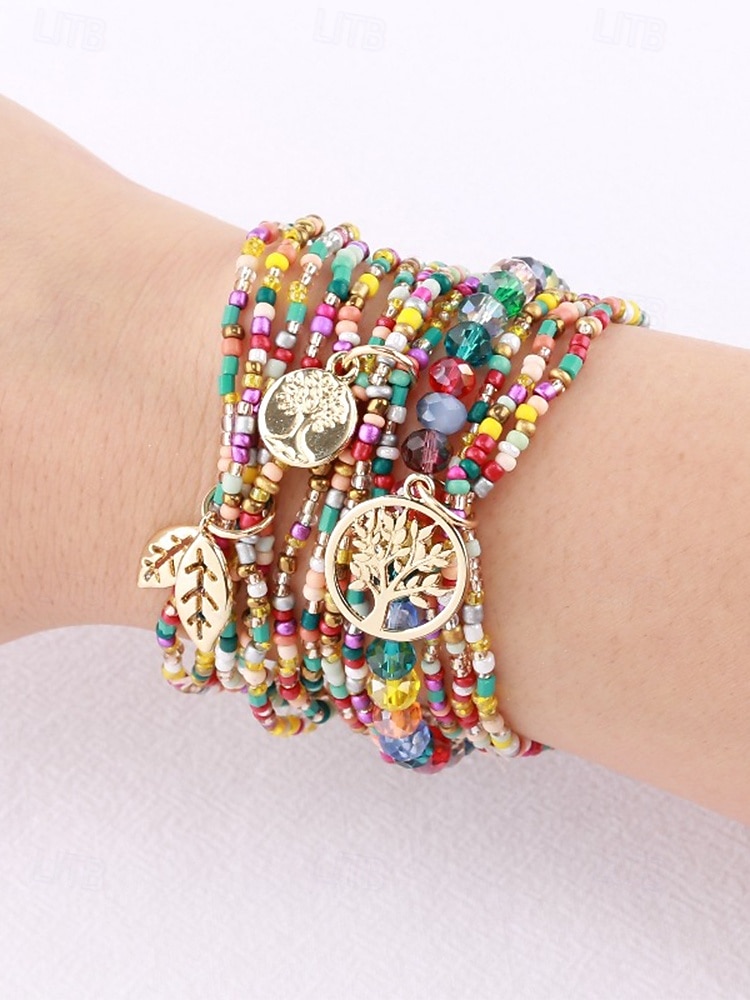 Women's Bohemian Tree of Life Beaded Bracelet – Alloy & Multi-Colored Beads, Perfect for Casual Wear & Beach Vacation Style 2026 - $9.99 –P3