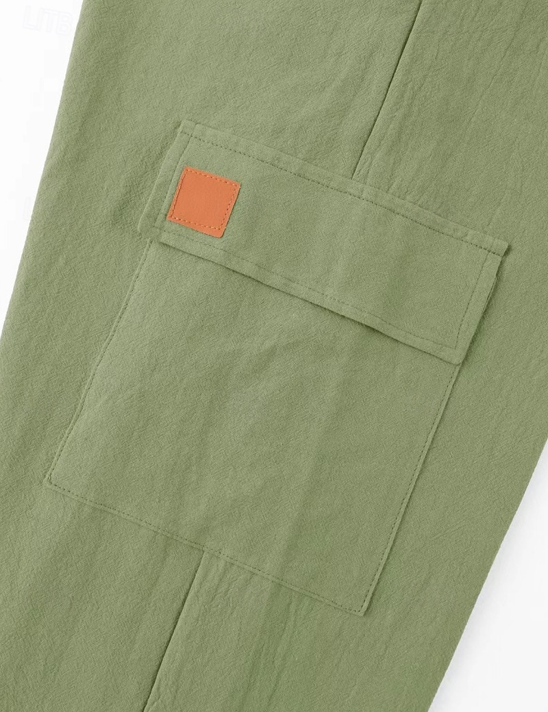 Men's Linen Pants Trousers Summer Pants Beach Pants Drawstring Elastic Waist Solid Color Comfort Breathable Full Length Daily Outdoor Beach Vacation Fashion Black White Inelastic 2026 - $22.99 –P5