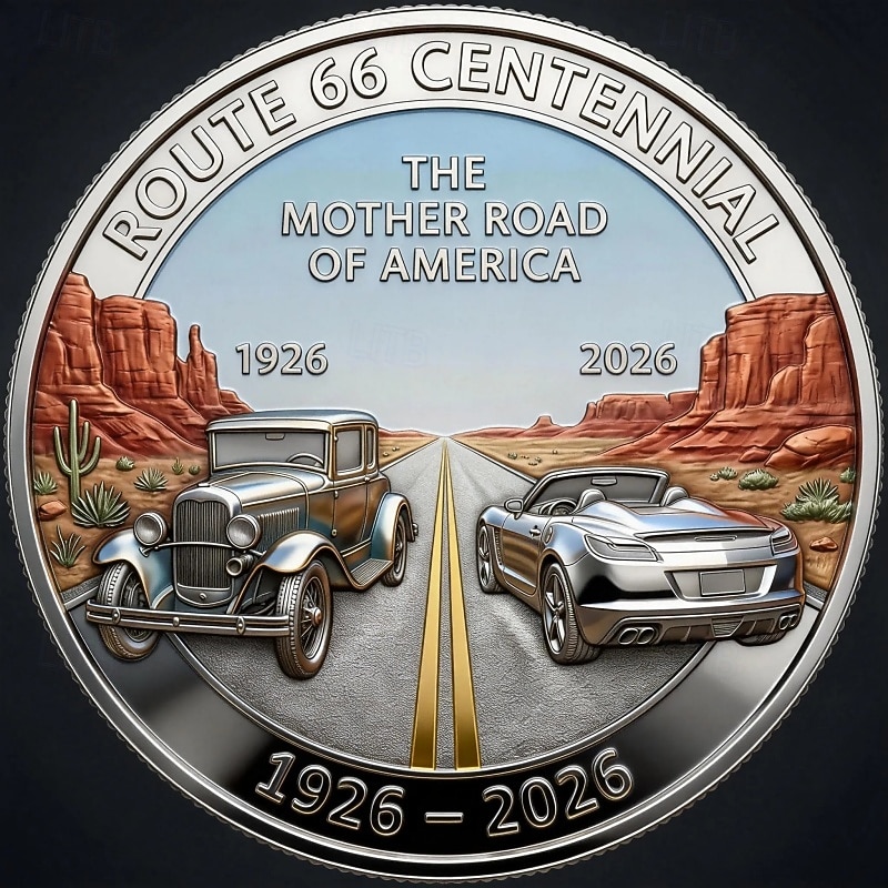 Route 66 – 100 Years of Freedom Commemorative Coin, Collectible Souvenir Coin, Vintage American Road Travel Gift, Motorcycle & Classic Car Design, Centennial Keepsake 2026 - $19.99 –P2