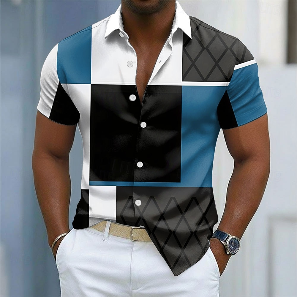 Per uomo Blocco di colori Patchwork Camicia Camicia con Bottoni Camicia casual Manica Corta Moda Casual Abbigliamento casual alla moda Vacanza Primavera Autunno Collo ripiegato Stampa 3D camicie con del 2026 a $25.99 –P2