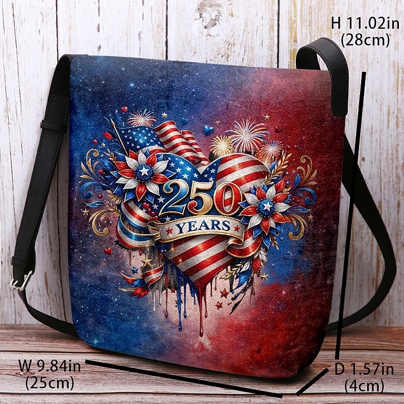 Women's Polyester Flocked Crossbody Bag with Adjustable Strap, Patriotic 250th Anniversary & Independence Day Design, Perfect for Daily Casual Use and American Celebration Events 2026 - $19.99 –P8