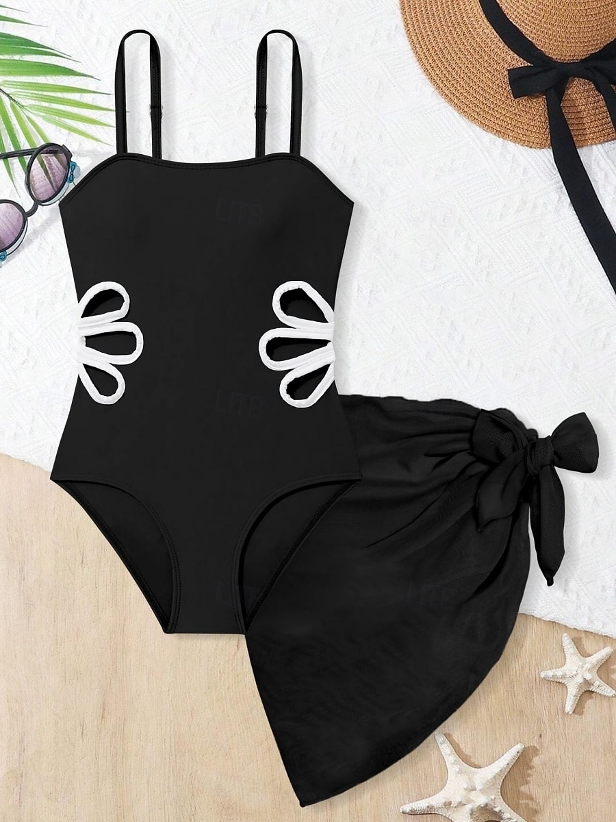 Maillot de bain Enfants Fille Extérieur Bloc de Couleur Vacances Évider Maillots de bain 4 ans et + Été Bleu Noir Vert Véronèse de 2026 ? $22.99 –P3