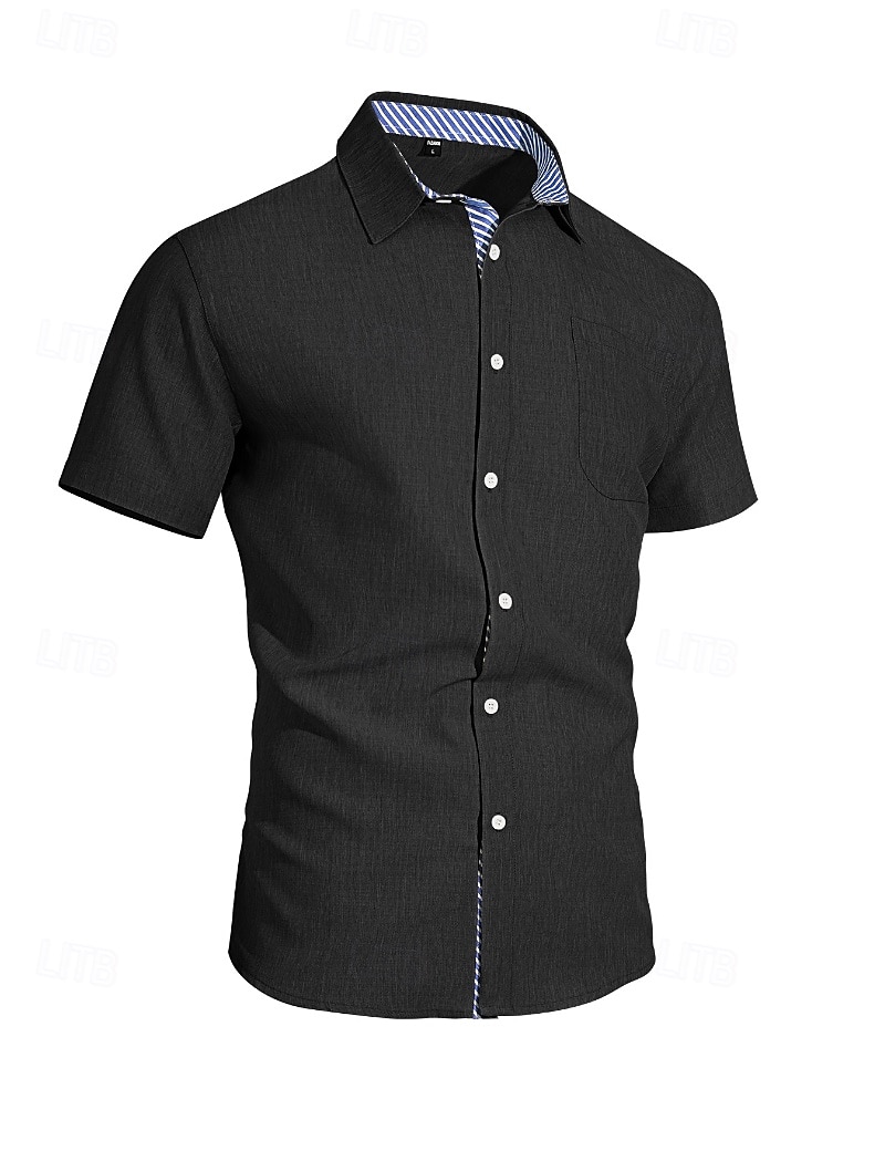 Hombre Camisa Camisa de lino Abotonar la camisa Plano Vacaciones Calle Negro Blanco Caqui Gris Oscuro Manga Corta Cuello Camisero Verano Primavera Ropa Bolsillo 2026 - $25.99 –P6