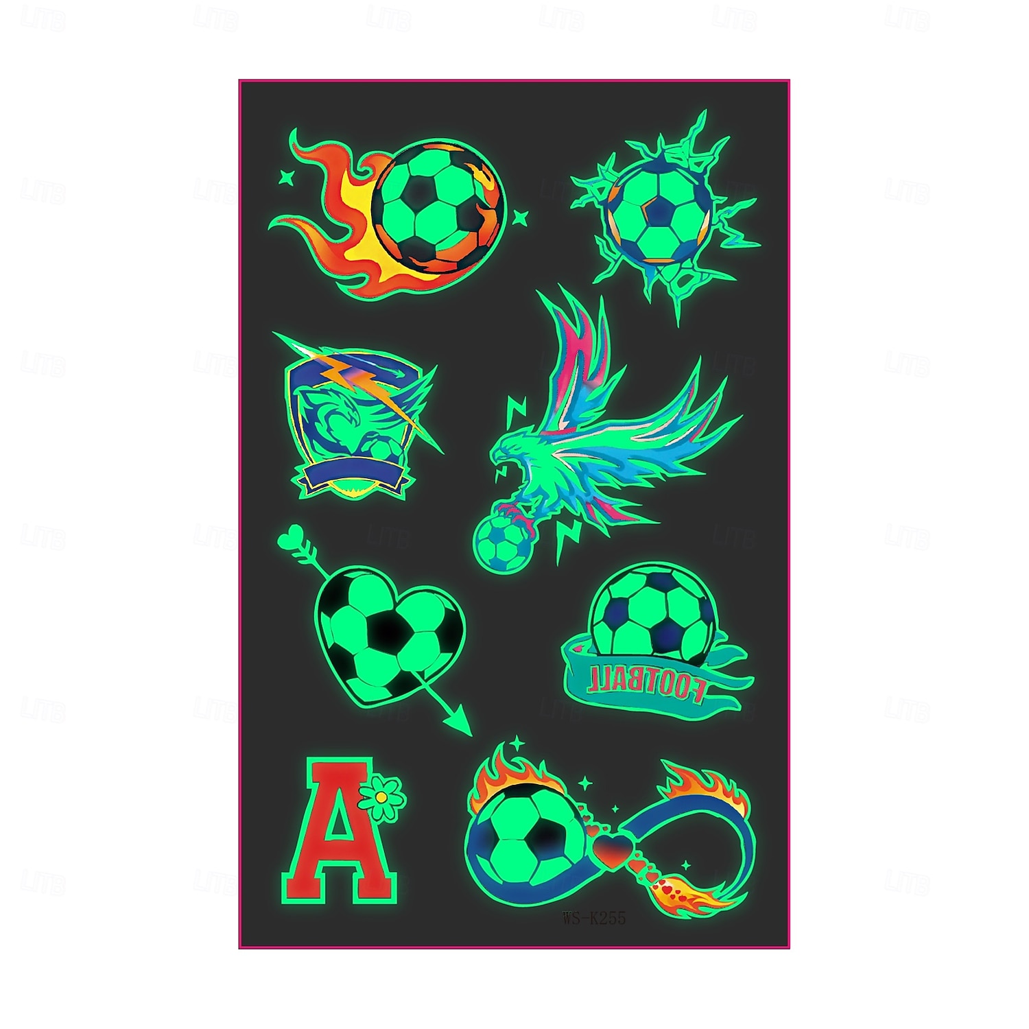 10 db sötétben világító foci ideiglenes tetoválás, neonzöld reaktív, vízálló &könnyen eltávolítható testfesték, játékosokkal, trófeákkal, lángokkal díszítve, tökéletes fociparti ajándékok &ajándékok 2026 - $9.99 –P12