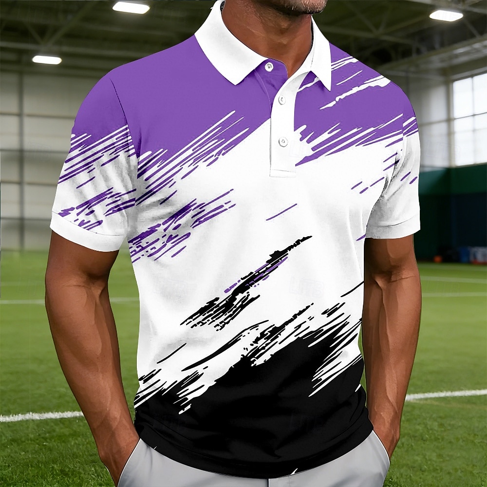 Per uomo Geometrico Linea Polo Manica Corta Magliette polo Camicie con Colletto Casual Athleisure Bottoni Estate Primavera Blu Viola Verde del 2026 a $22.99 –P3