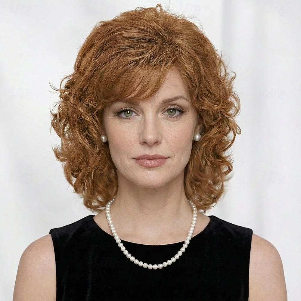 Perruque bouclée élégante pour femme - brun riche avec frange douce de 2026 ? $32.99 –P4