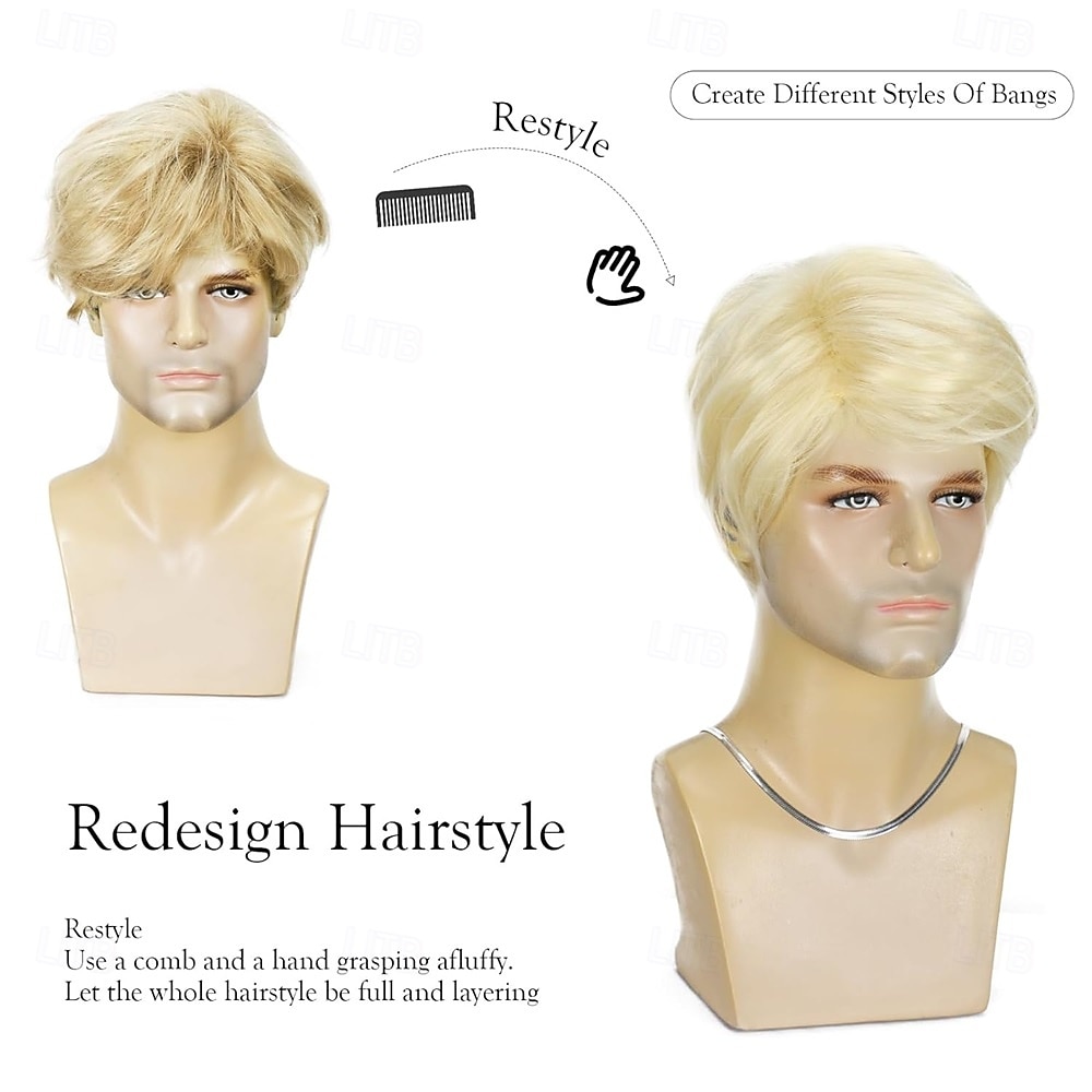 Mens Blonde Wig Short Straight Natural Fluffy Layered Synthetic Hair Wigs for Men Guy Daily Wear Anime Costume 2026 - $28.99 –P4