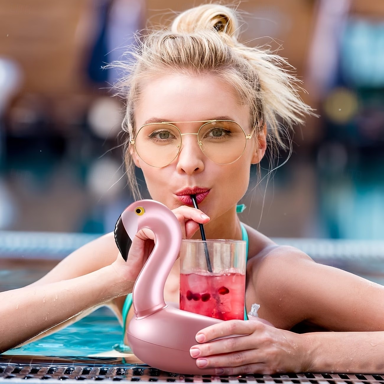 12 יחידות מחזיקי שתייה מתנפחים בצבע פלמינגו - תחתיות לכוסות צפות חמודות, אביזר למסיבת בריכה רב פעמי, מושלם למסיבות בריכה בקיץ, שומר על המשקאות מעל המים 2026 - $21.99 –P5