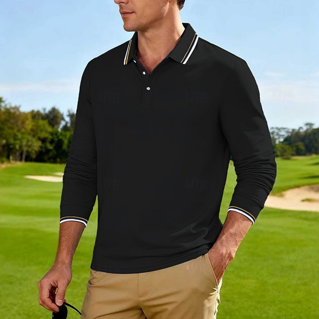 Men's Golf Shirt Golf Polos Shirts Casual Street Lapel Long Sleeve Basic Modern Plain Buttons Spring Fall Regular Fit Black White Red Navy Blue Dark Grey Light Blue Golf Shirt 2026 - $20.99 –P14