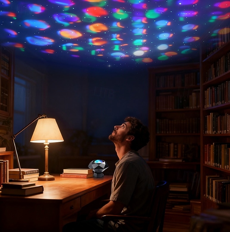 nuovo bestseller trendy lampada laser a cielo stellato per camera da letto, dormitorio, testiera del letto, proiettore romantico e sognante con effetto increspature d'acqua e proiezione di diamanti, luce USB decorativa per atmosfera, luce notturna a LED del 2026 a $28.99 –P7