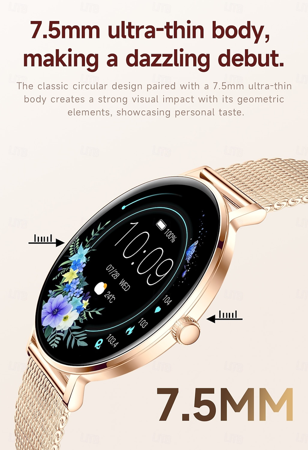 Relógio inteligente exclusivo Goddess com tela redonda AMOLED HD de 1,32 polegadas, ultrafino e leve de 7,5 mm, a melhor opção de presente para namorada, monitoramento de frequência cardíaca e de 2026 por $77.99 –P5