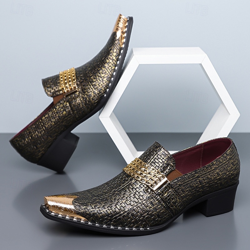 Ανδρικά μοκασίνια από χρυσή δερματίνη με υφή – μοντέρνα slip-on παπούτσια, πάρτι, βραδινά και κομψά casual ρούχα 2026 - $79.99 –P5