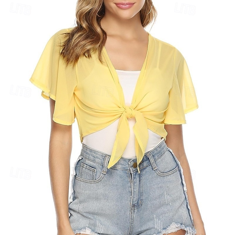 Women's Wrap Shrug Mother's Wraps Bridal's Wraps Wedding Guest 's Wraps Elegant Ladies Formal Style Short Sleeve Chiffon Wedding Wraps With Pure Color For Daily Summer 2026 - $34.99 –P4