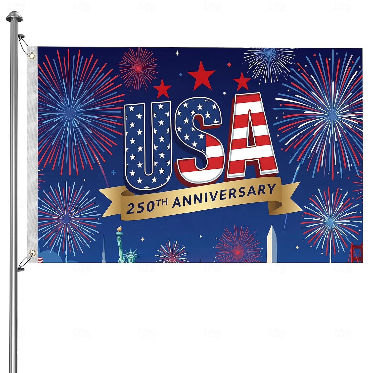 Vlajka USA k 250. výročí USA, venkovní banner, vlastenecká oslava, vlajka pro Den nezávislosti, venkovní dekorace pro dům a zahradu. 2026 - $18.99 –P2